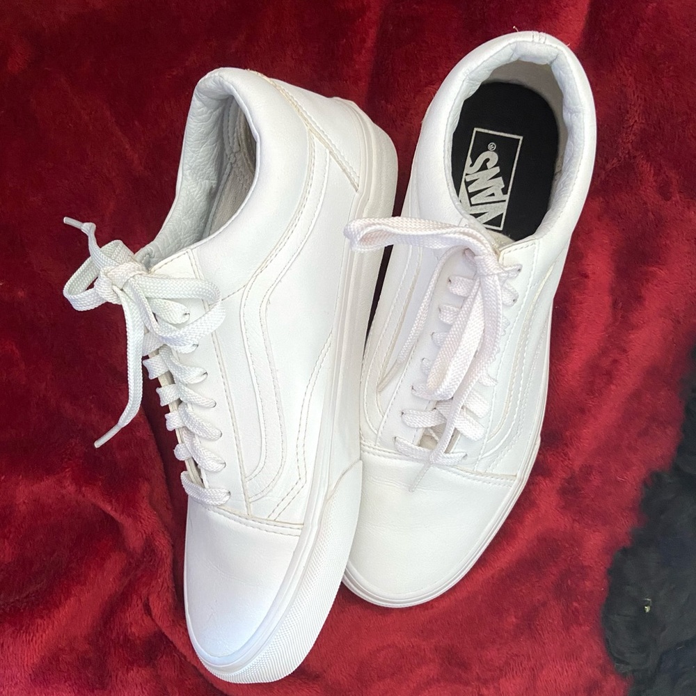 All white leather Vans